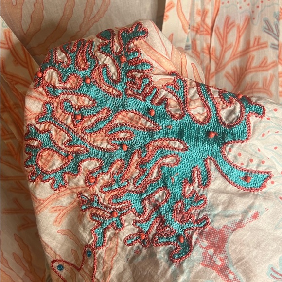 Soft Surroundings Malha Reef Tunic Cotton Embroider Sequin Button Shirt Blouse L - Picture 8 of 9